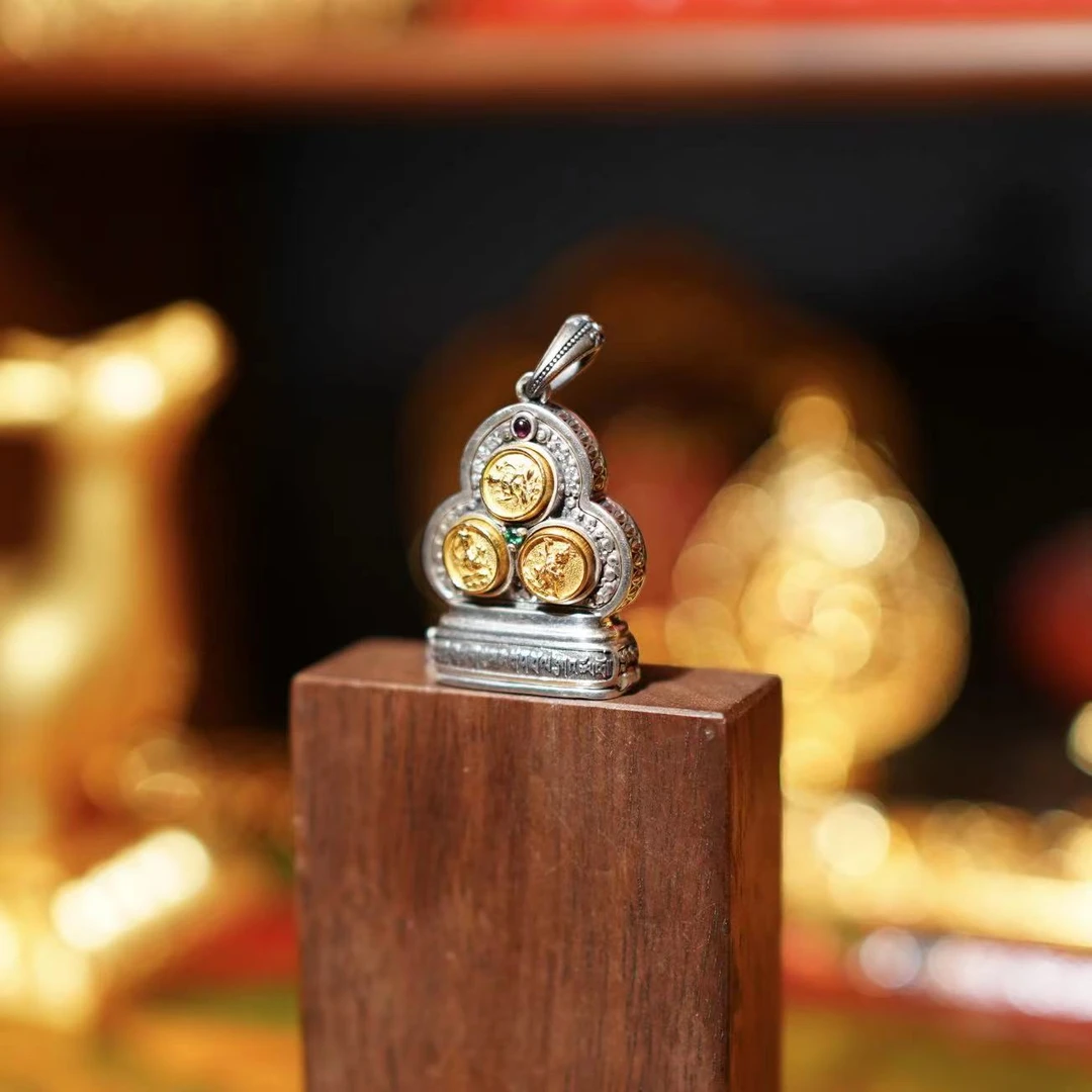 吊坠925银 【两米再续古瓦·雪域三宝·百家岁岁好】银饰颈饰YS-JS148