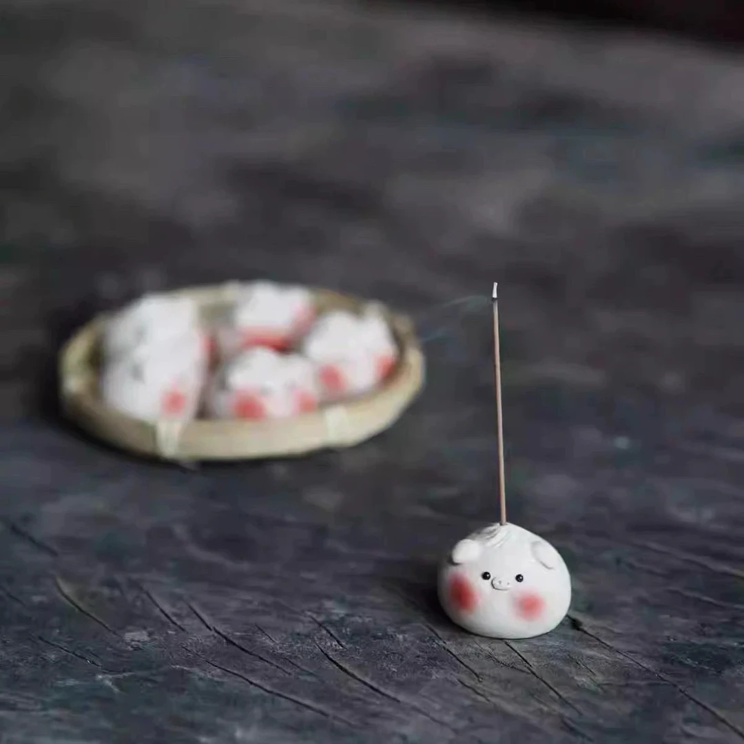 紫砂迷你小笼包小猪包茶宠香插盖置