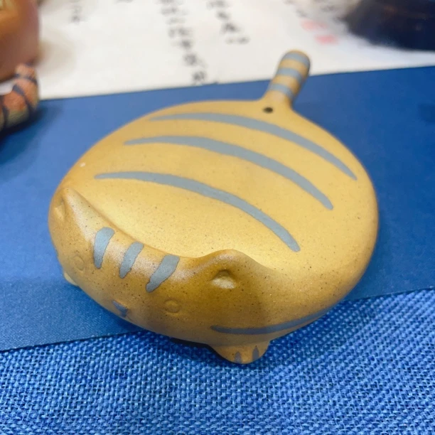 手工陶猫饼壶承香插杯垫总长10cm陶猫咪