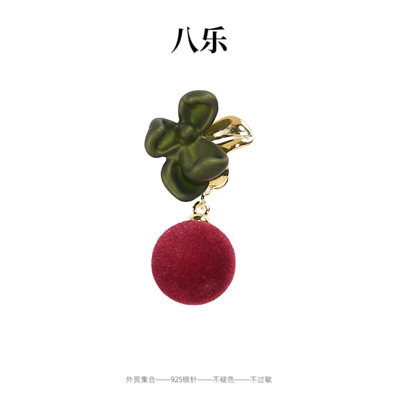 铜合金耳饰 E0241 红色复古气质时尚简约素款丝绒耳环
