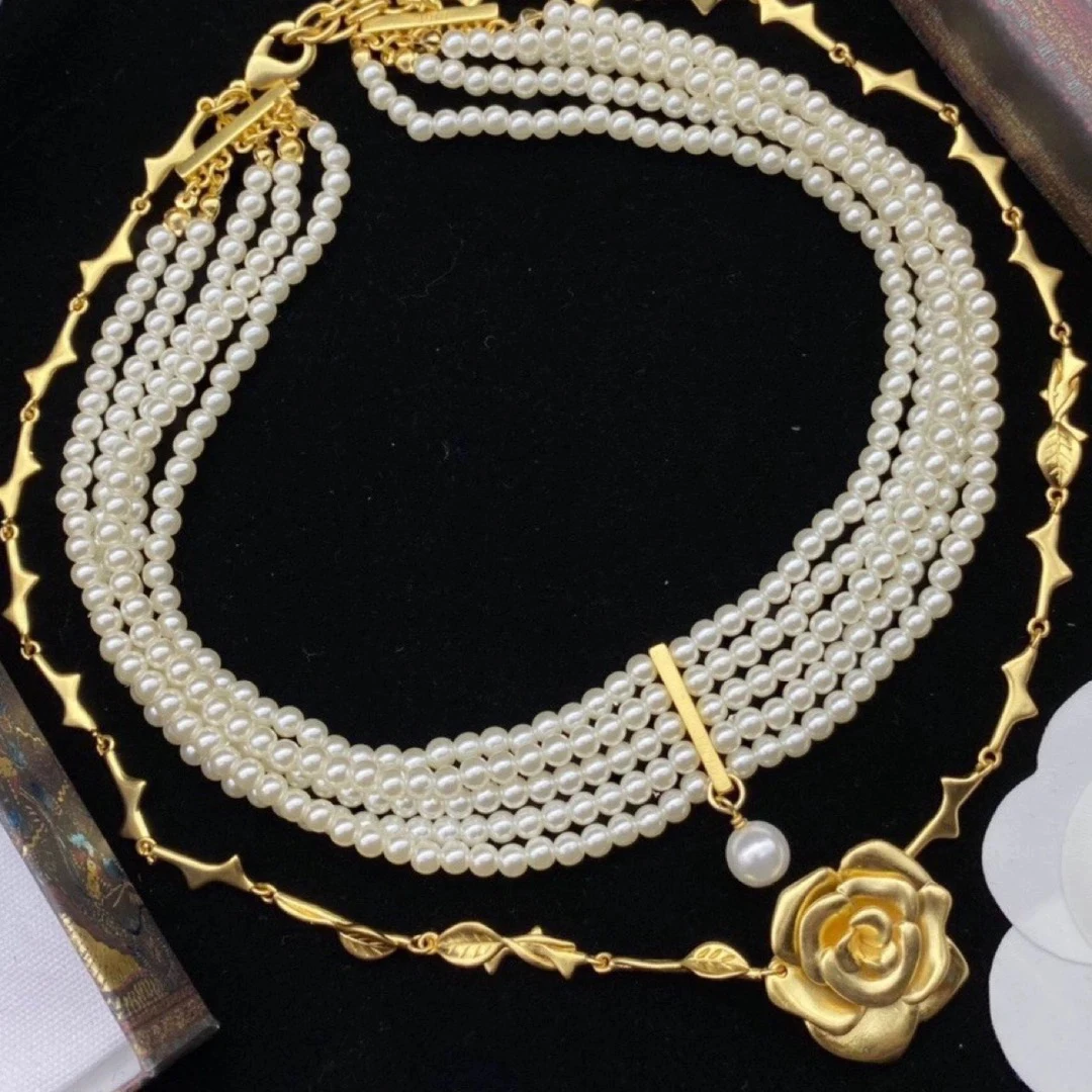 铜合金仿珍珠吊坠 吊坠首饰法式复古时尚气质百搭经典链条项链