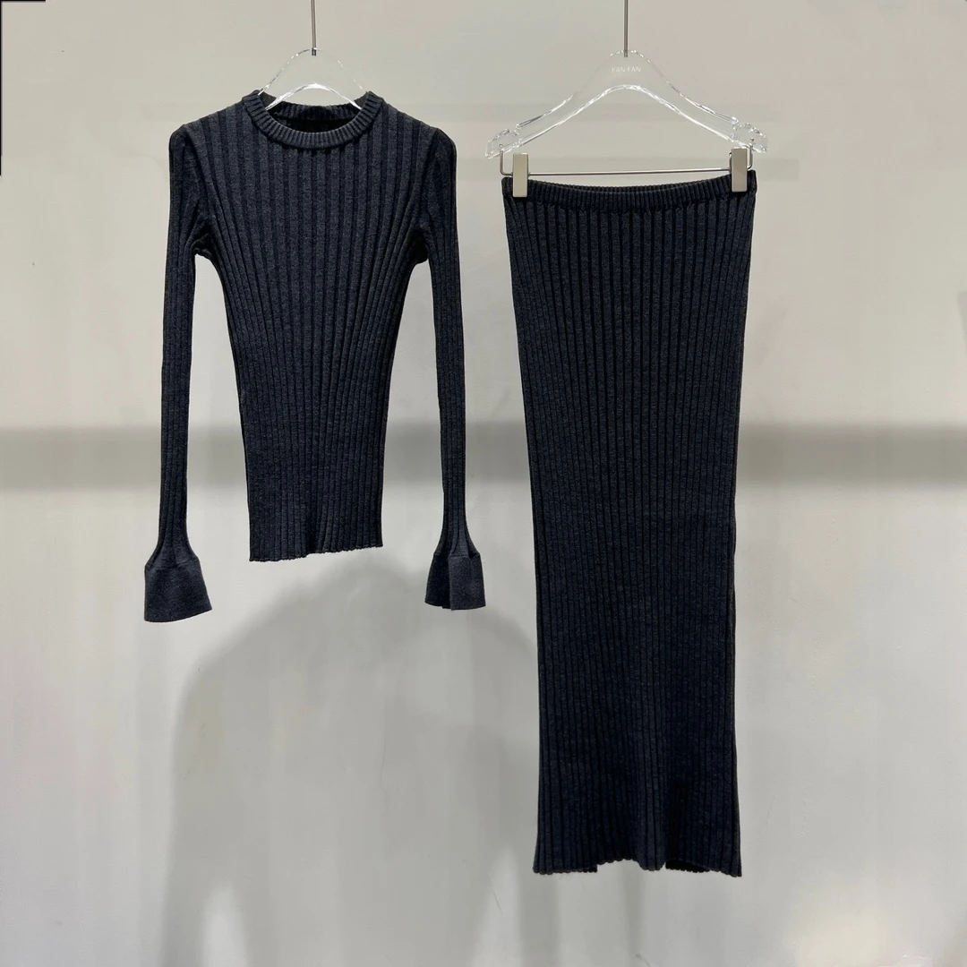 秋冬季艾家同款显瘦收腰两件套女装针织衫套装9203