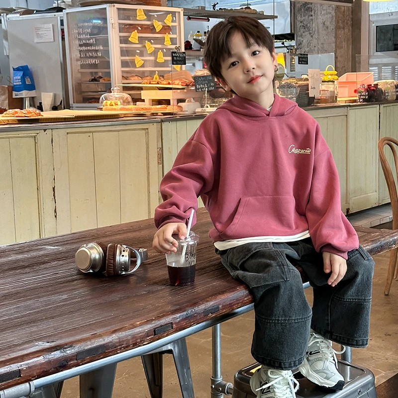男童春秋连帽卫衣韩版印花中大儿童男孩休闲时尚潮流长袖上衣潮帅