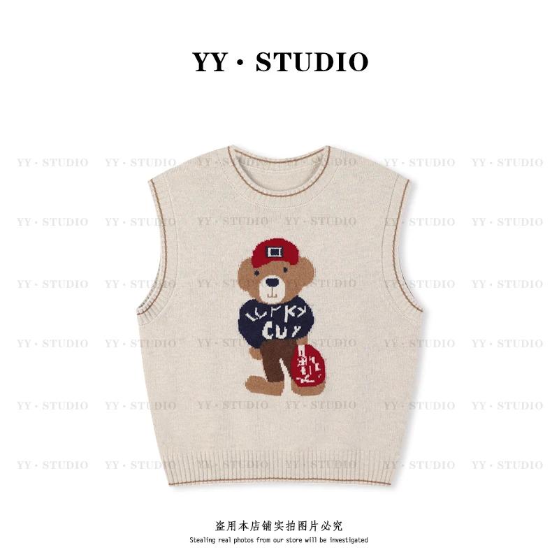 【YANYAN】早秋新嵌花小熊针织衫马甲上衣YY-5893