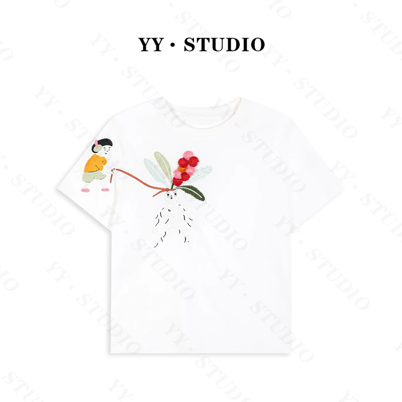 夏季时尚宽松显瘦重工刺绣短袖T恤YY-8011