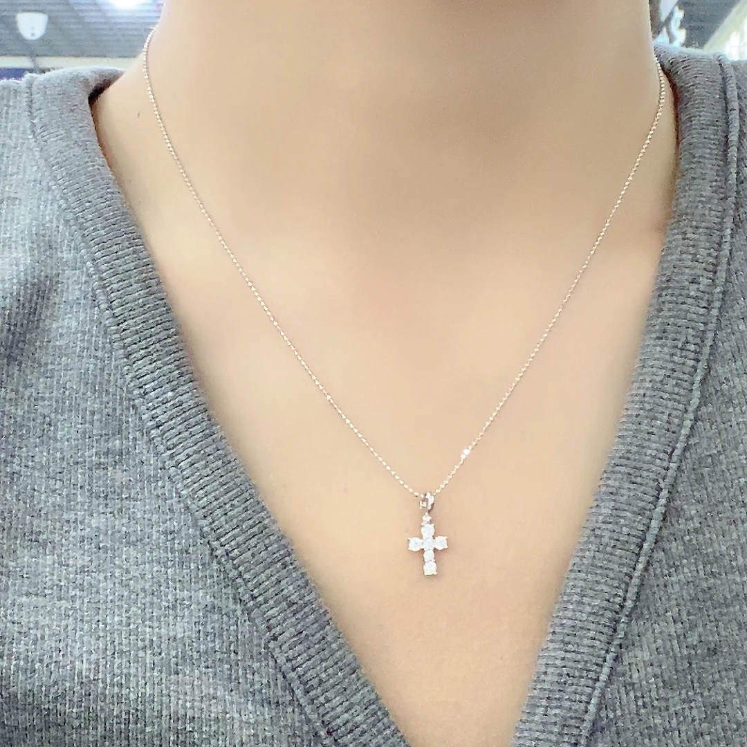 坠链均925银合成锆石 简约大方爆闪小十字架锁骨链45cm