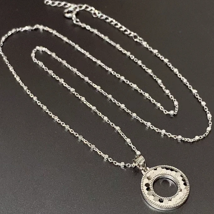 坠链均925银 简约百搭时尚碎冰冰大饼圆牌锁骨链45cm