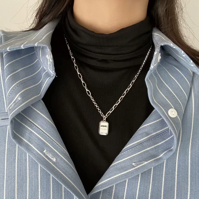 坠链均925银 小众时尚潮流香水瓶项链50cm