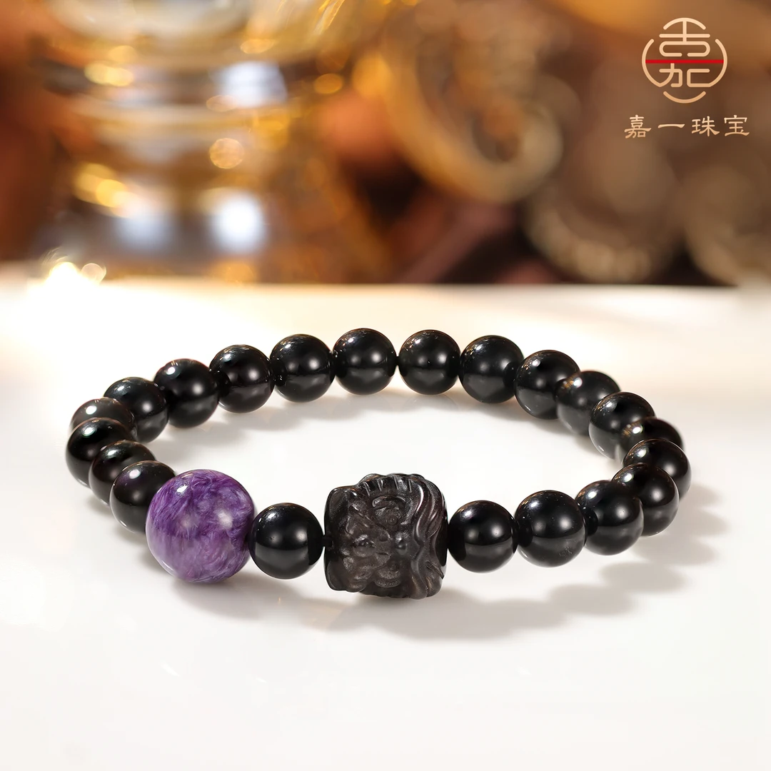 【避开！】黑曜石醒狮单圈手串8mm+-（天然珠宝多样性发其一）AC8665