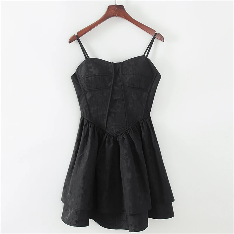 【品牌撤柜】明星款A034甜酷提花吊带连衣裙