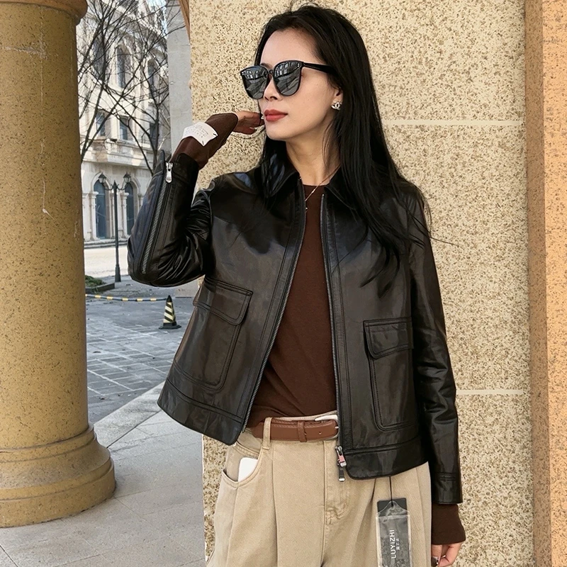 8329【灵感治愈】小山羊皮 柔软细腻女真皮衣显瘦春秋百搭气质外套