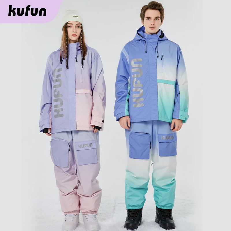 酷峰情侣滑雪服套装单板装备全套女男网红渐变小众雪衣防风防水款