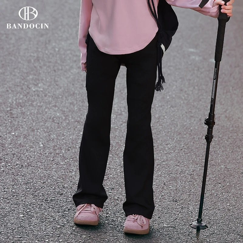 BANDOCIN/半度闲女童休闲裤2024秋季户外黑色直筒修身百搭长裤潮