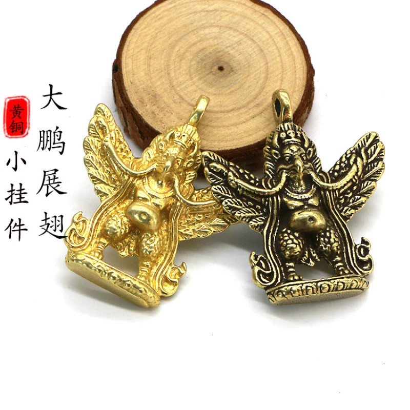 创意铜像佛像黄铜雷震子手工钥匙扣挂件铜鹰大鹏金翅鸟摆件工艺品