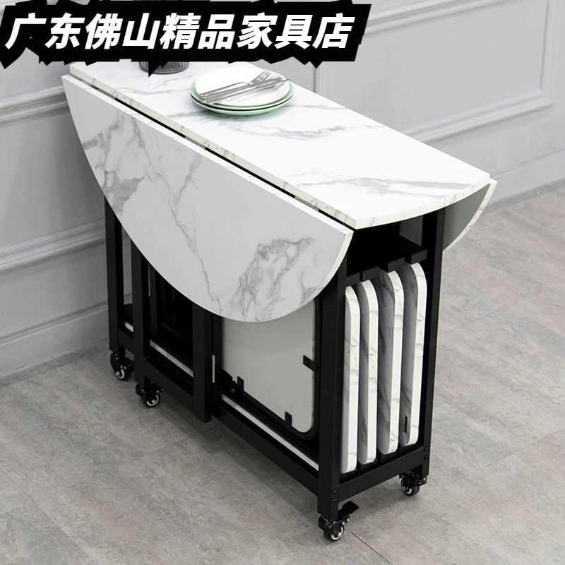 折叠桌子仿大理石餐桌餐椅组合小户型家用圆桌可移动吃饭桌子夕桌