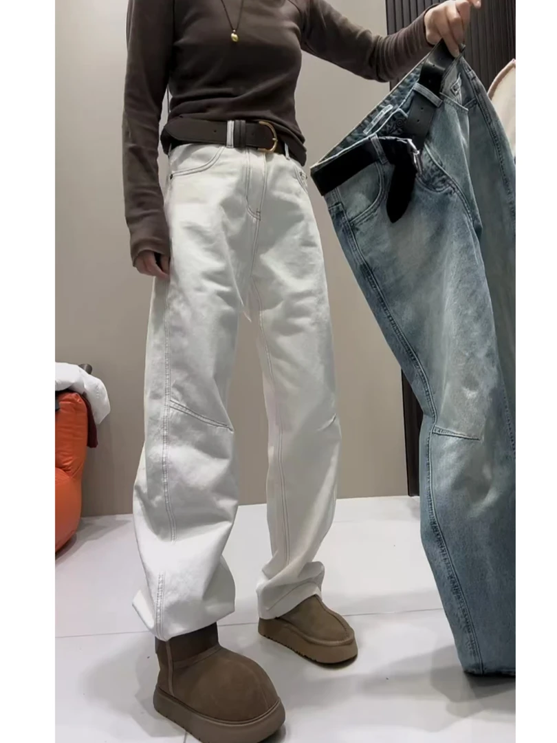 显瘦阔腿牛仔裤子女春季新款胖mm大码弯刀直筒拖地裤