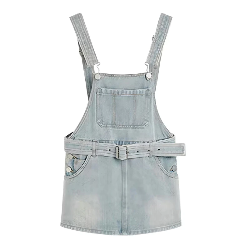 港岛嫩妹/夏季上新收腰包臀连衣裙宽松A字显瘦牛仔背带短裙裤