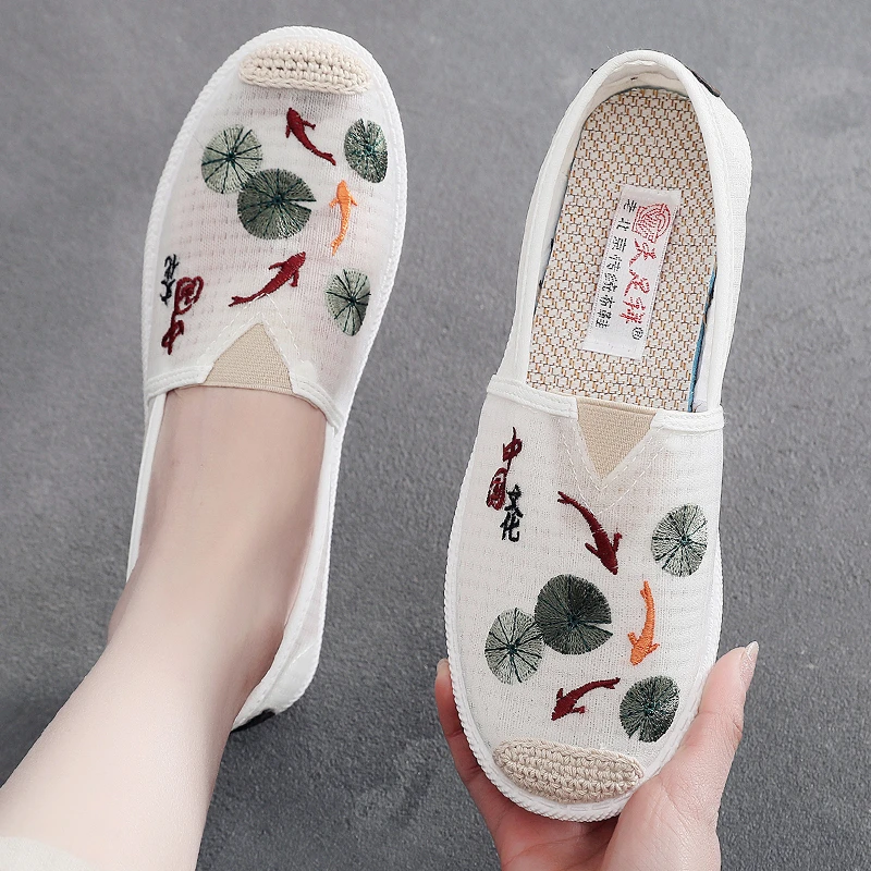 夏季透气网面女鞋中国风新款老北京布鞋女网鞋舒适软底女鞋一脚蹬