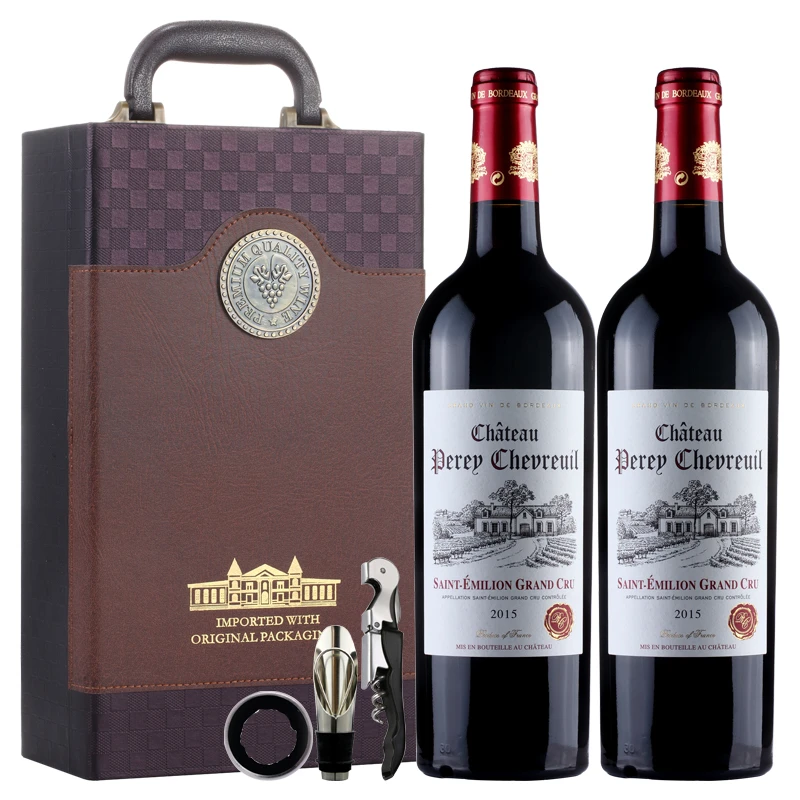 法国原瓶进口圣爱美隆特级庄佩雷城堡干红葡萄酒咖啡色双支礼盒装