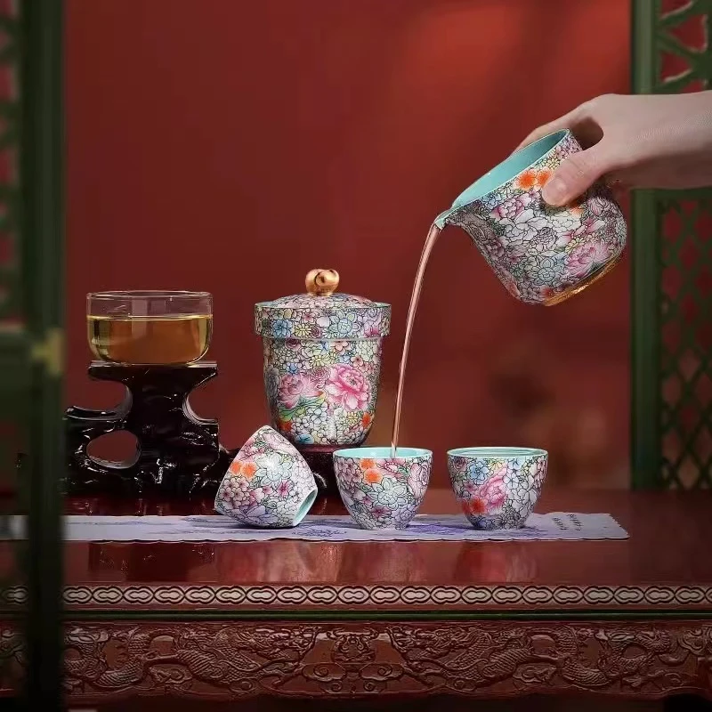 3五言六器茶具如意芳菲景德镇手工珐琅彩瑞象旅行装礼精选礼盒