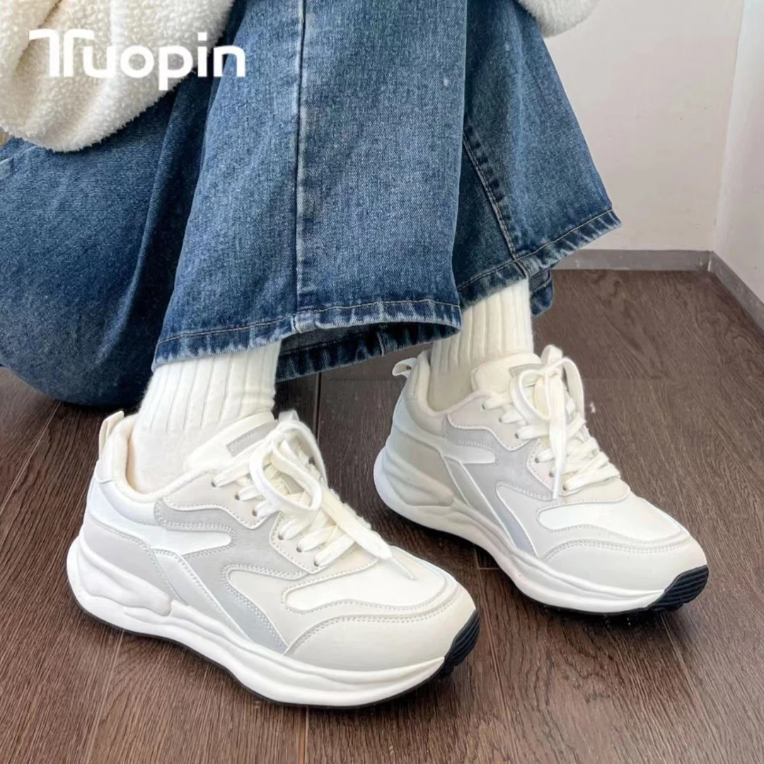 鮀品运动鞋女2023秋冬季新款加绒百搭厚底学生显脚小老爹鞋休闲鞋