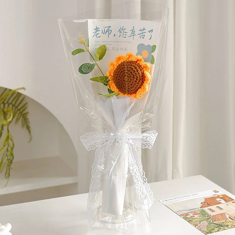 教师节礼物手工针织花编织成品花束生日恩师摆件送男女老师拍照