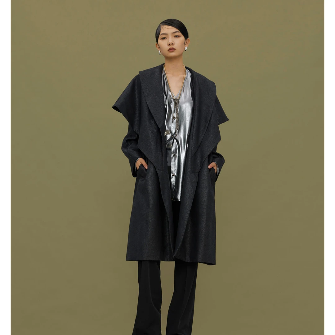 【茧价S11】廓形双领长外套