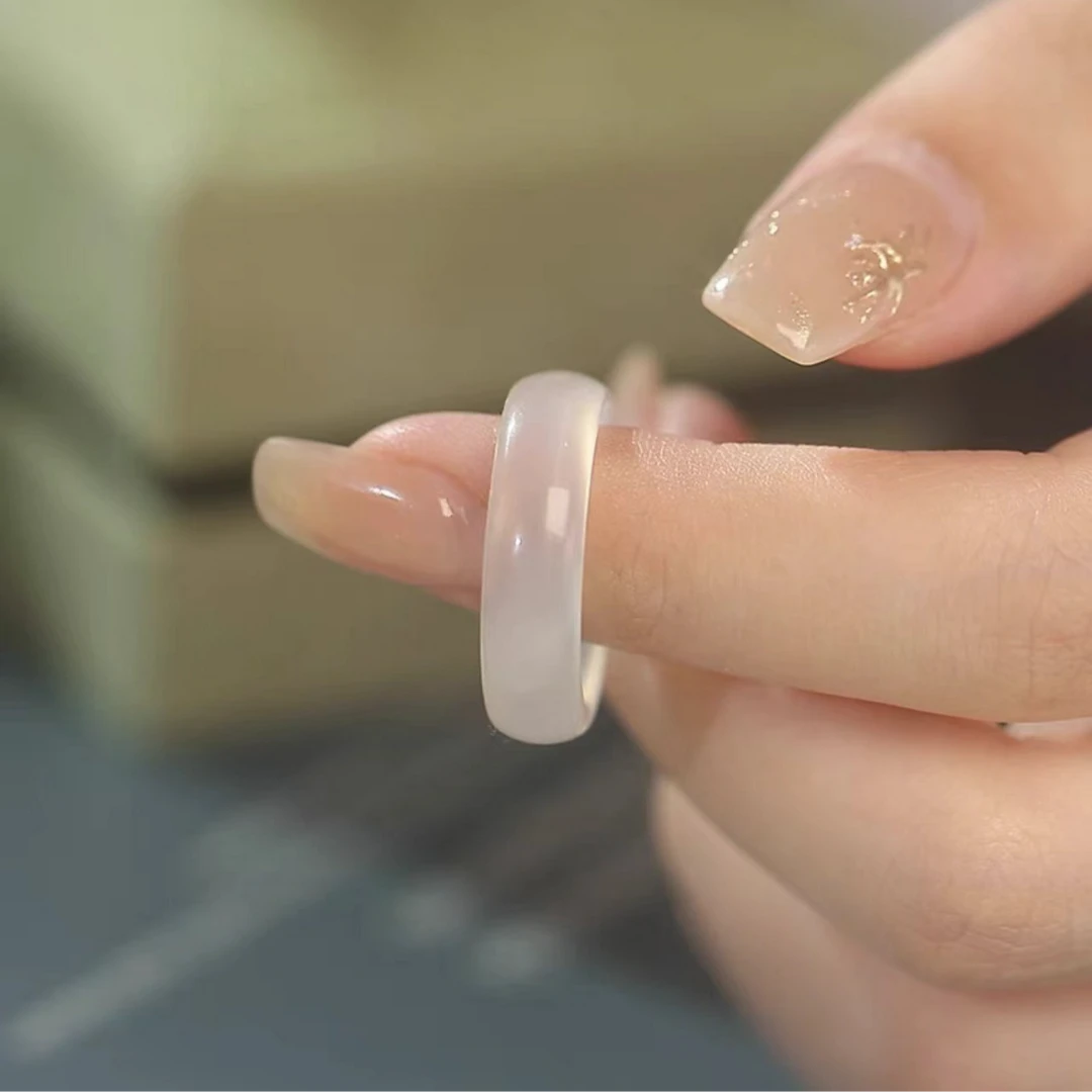 高冰高透白月光白玉髓戒指戒圈