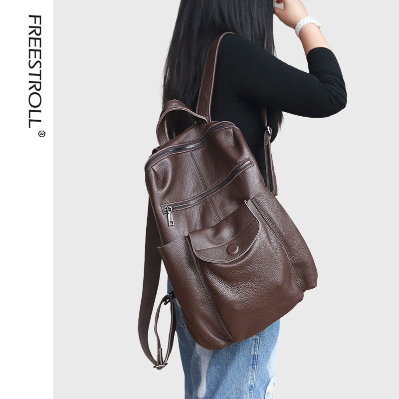 牛皮双肩包休闲真皮复古双肩包女百搭外出大容量韩版双肩包皮质