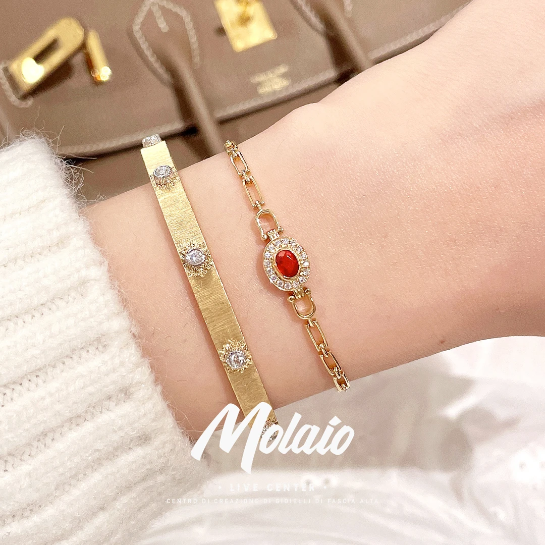 【天然钻石】【35分红宝石手链】18K金加厚镶嵌女手链轻奢百搭XV B031