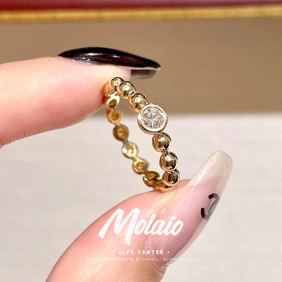 【天然钻石】 复古18K金珠珠戒指小众气质时尚轻奢泡泡戒XV L044