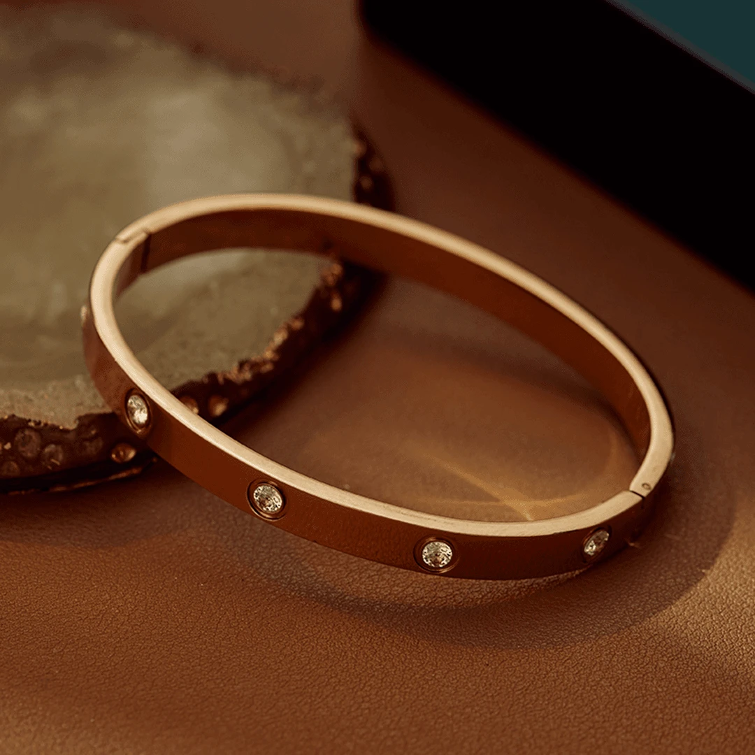 钛钢合成锆石手镯 不掉色轻奢高级感手镯女网红贵妃镯经典简约ins