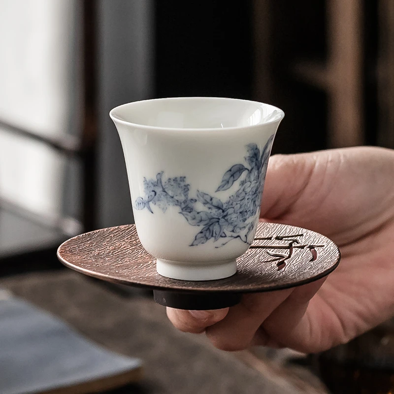 德化白瓷橘子花开铃铛杯个人专用高档小茶杯中式高颜值家用喝茶杯