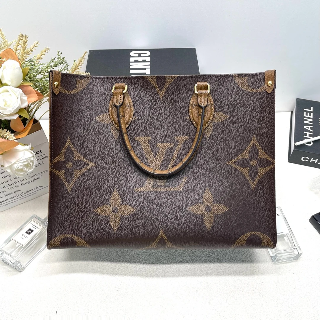 全新未使用 LV OTG经典双色老花涂层帆布托特包中号款10660719