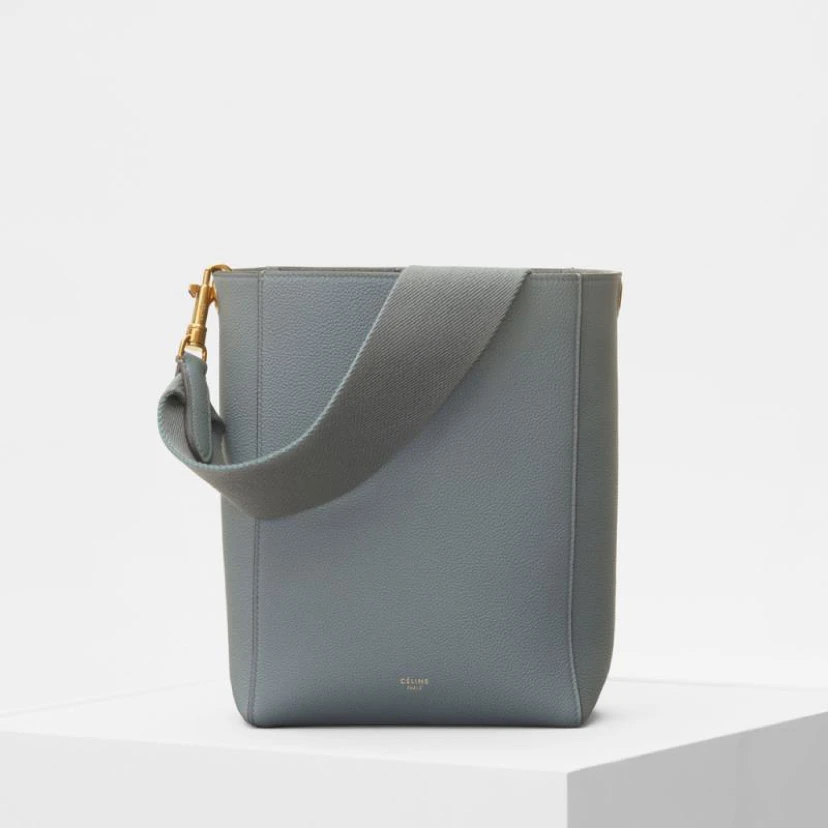 95新 Celine/思琳 Sangle系列 蓝灰色小牛皮水桶包 中号