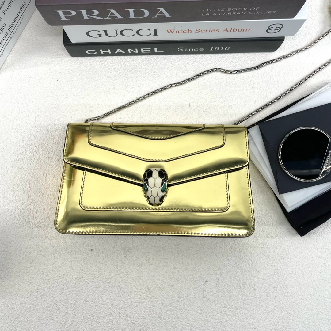 95新 BVLGARI/宝格丽 金色蛇头包肩背包10196934
