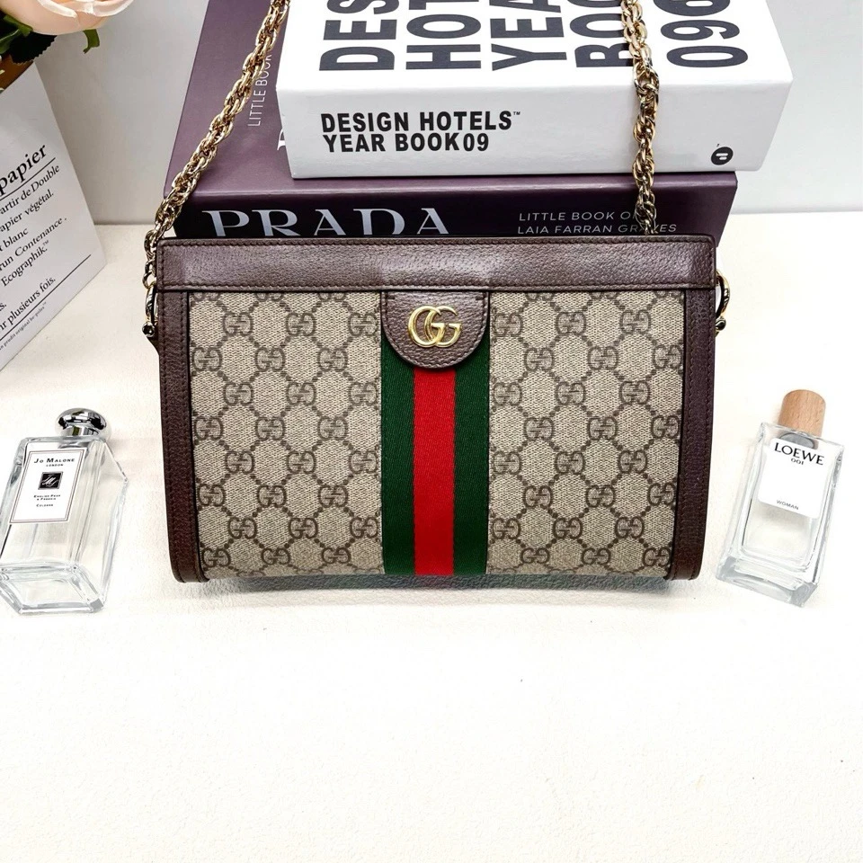 95新 GUCCI/古驰 乌木色皮革夹子包10190340