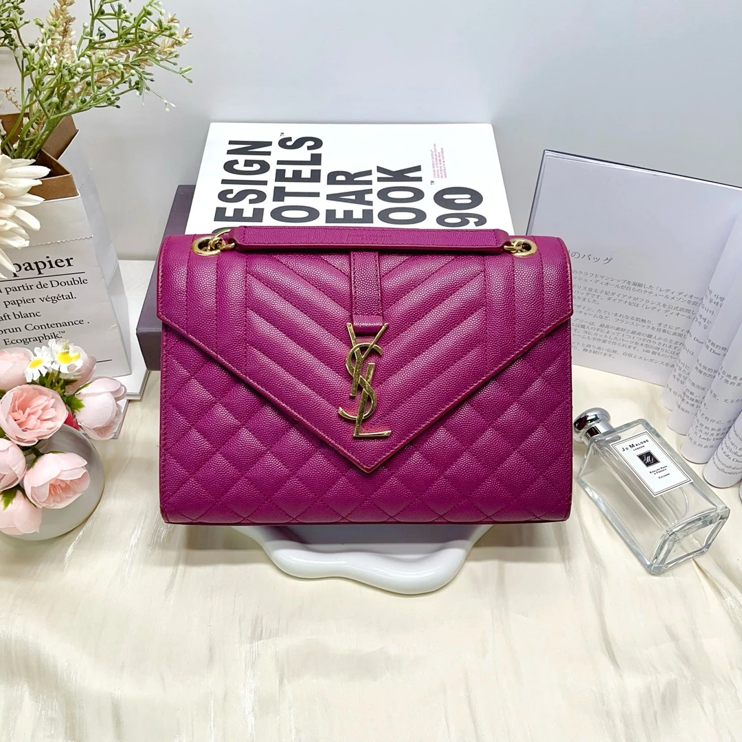 95新 YSL/圣罗兰  Envelope 紫色金扣皮革链条包10475488