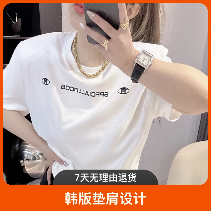 春夏新款 两只小眼睛 简约时尚重工潮流夏季印花宽松半袖