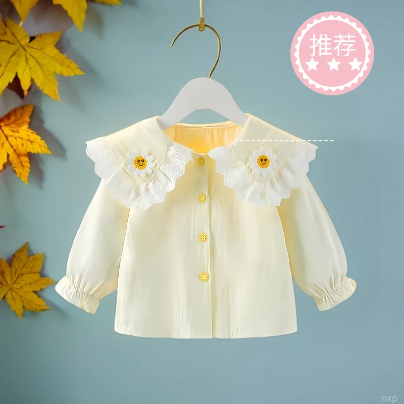 女童衬衫长袖儿童上衣时髦2024新款碎花春秋打底衫宝宝衣服娃娃衫