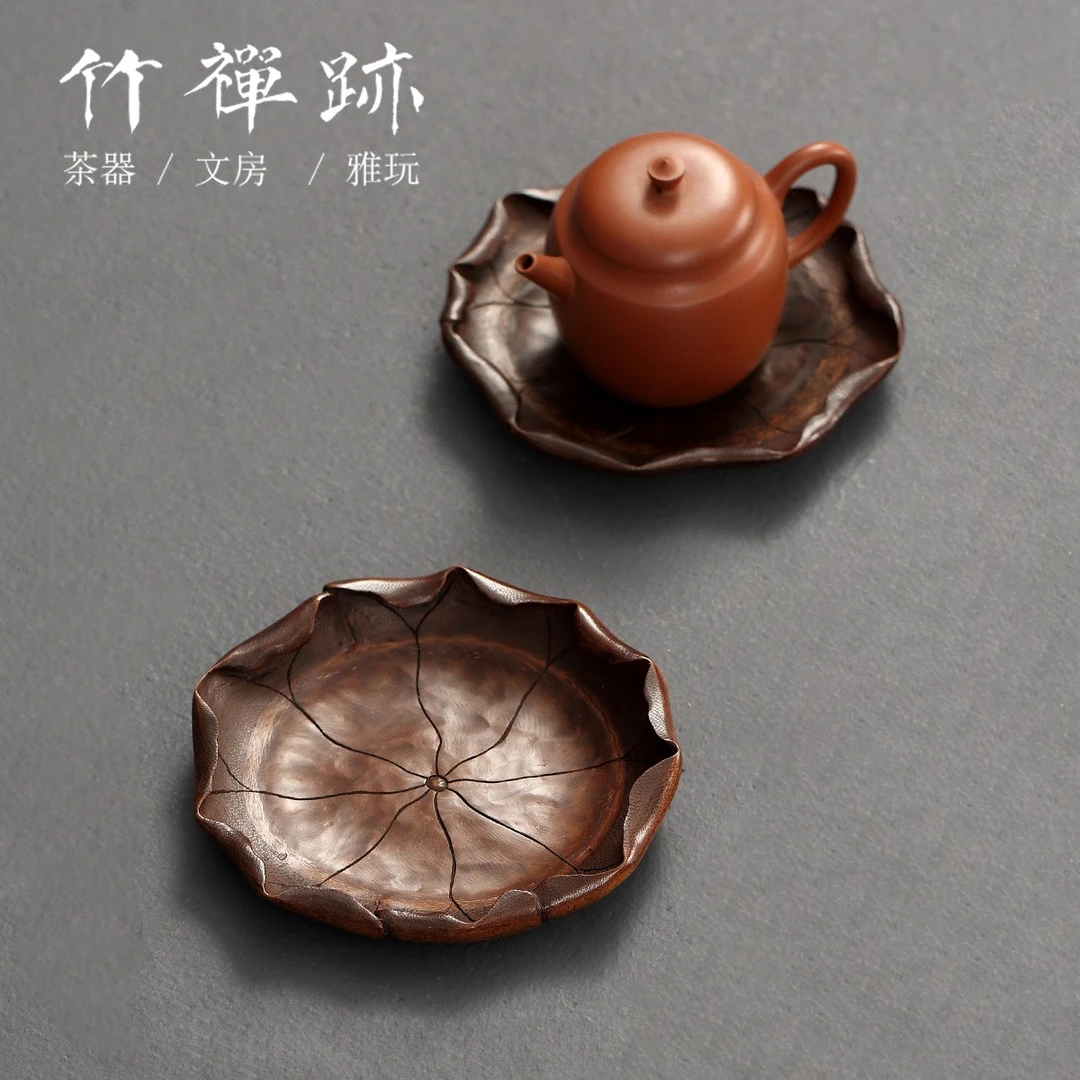 竹蝉迹老楠竹壶承 竹节卷边工艺手工干泡家用禅意小茶台竹制茶盘