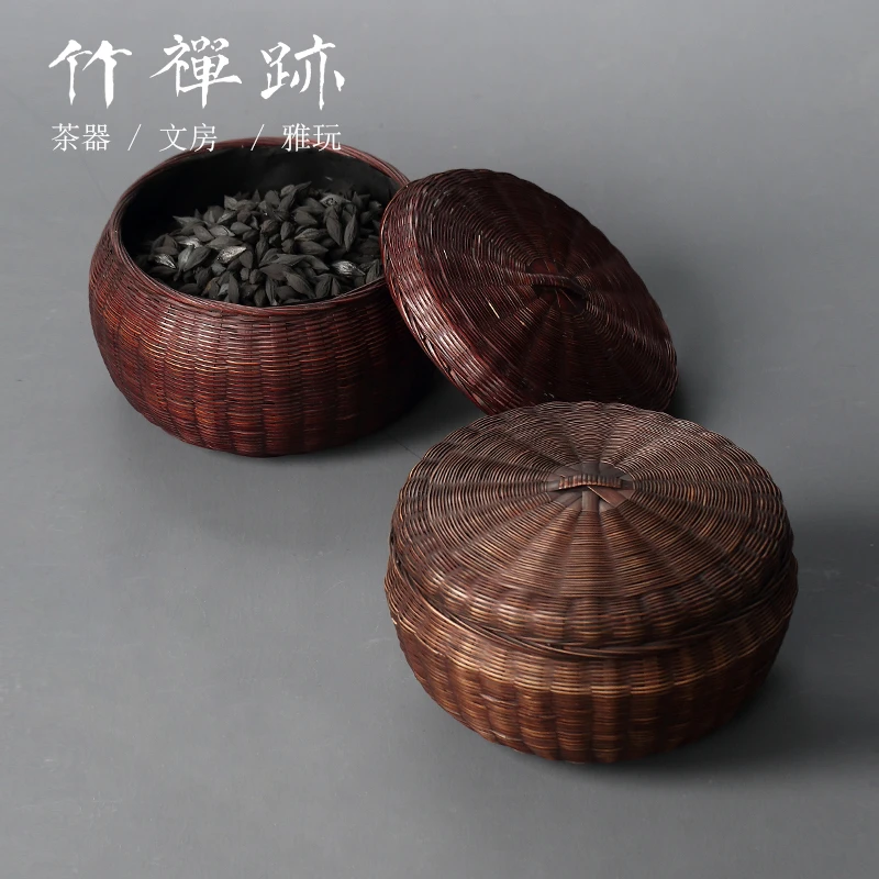 竹蝉迹竹编炭钵炭篓炭笼碳斗手工带盖橄榄炭烧水煮茶炭炉配件家用