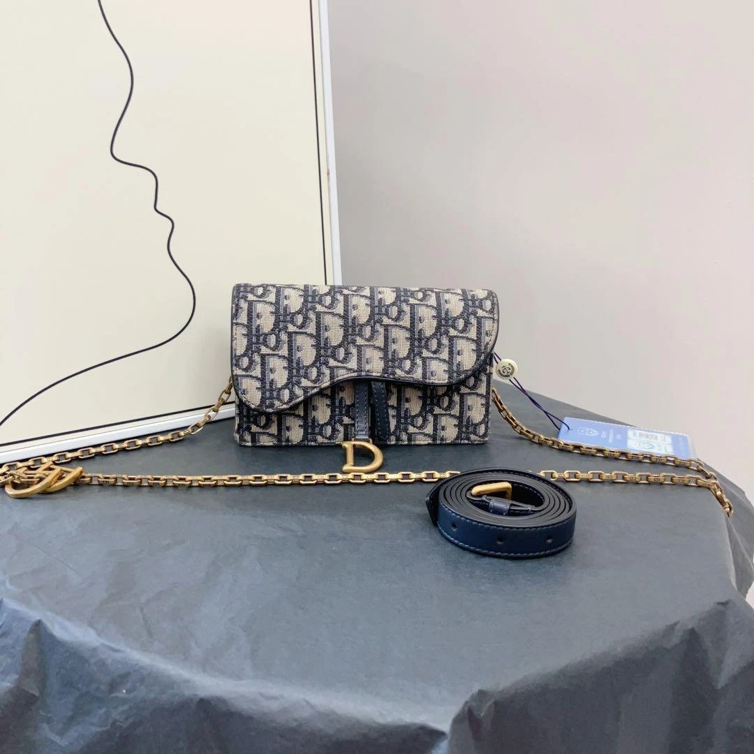 95新 DIOR/迪奥 迪奥蓝色老花刺绣马鞍腰包23165856