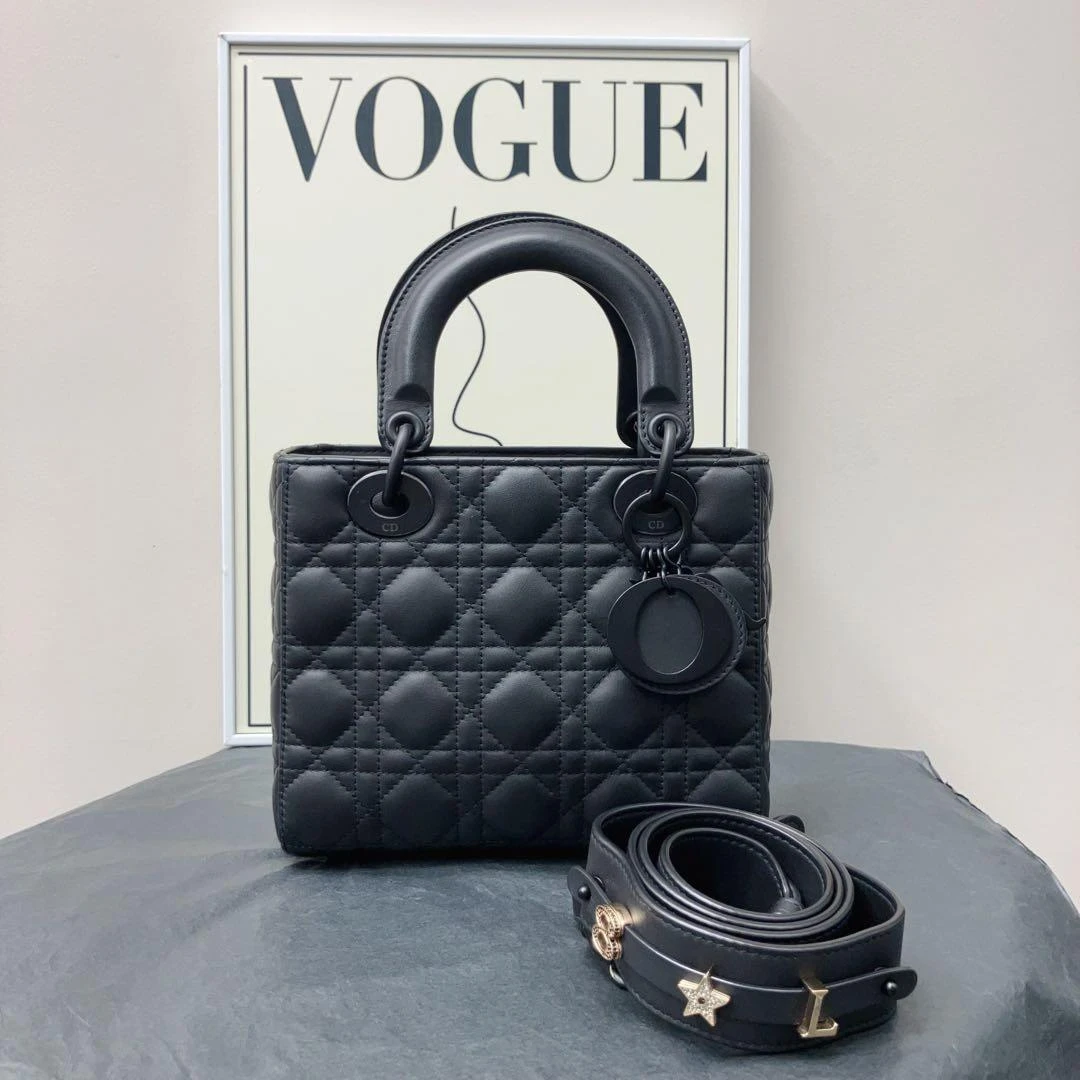 95新 DIOR/迪奥 迪奥ladydior黑色磨砂四格戴妃包83526428