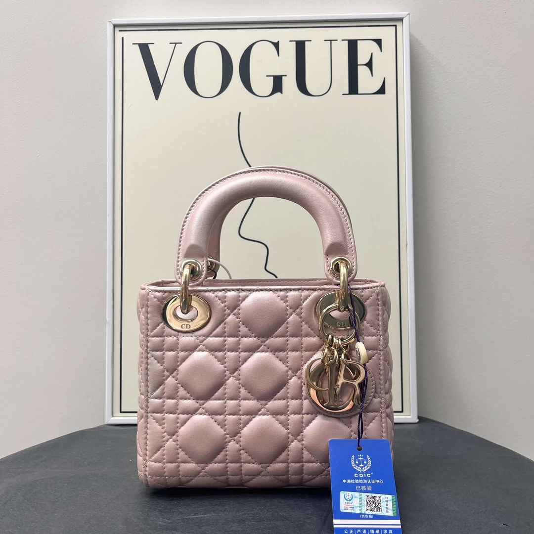 95新 DIOR/迪奥 W迪奥珠光粉戴妃三格17年手提包70512005