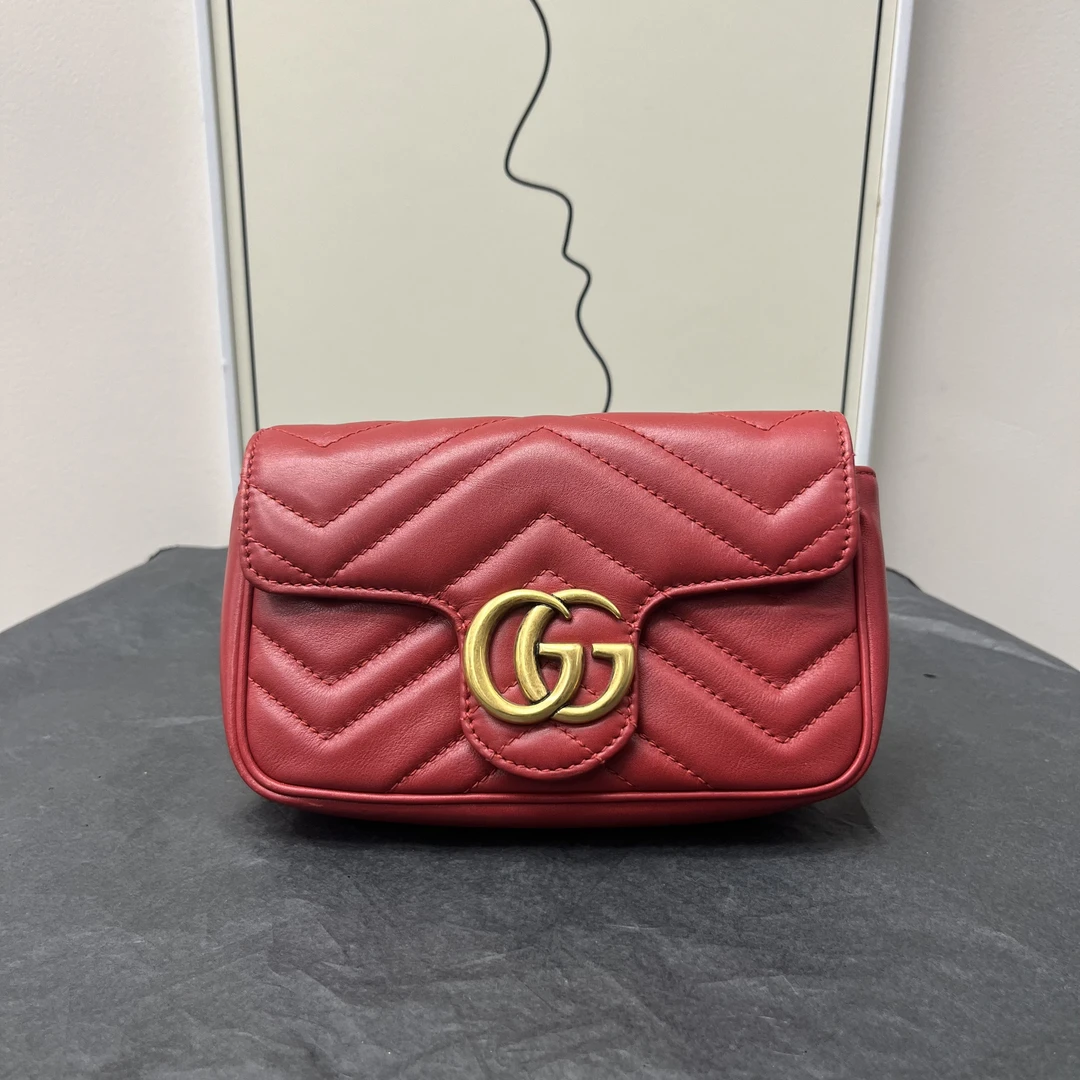95新 GUCCI/古驰 W古驰红色马蒙supermini单肩包53568276