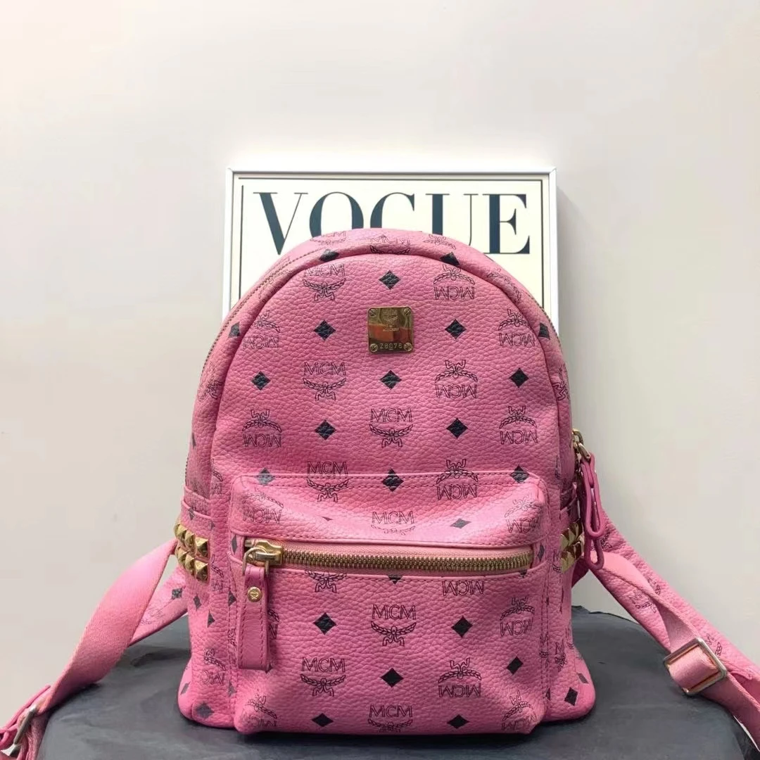 95新 MCM W MCM粉色老花双肩包小号88390484