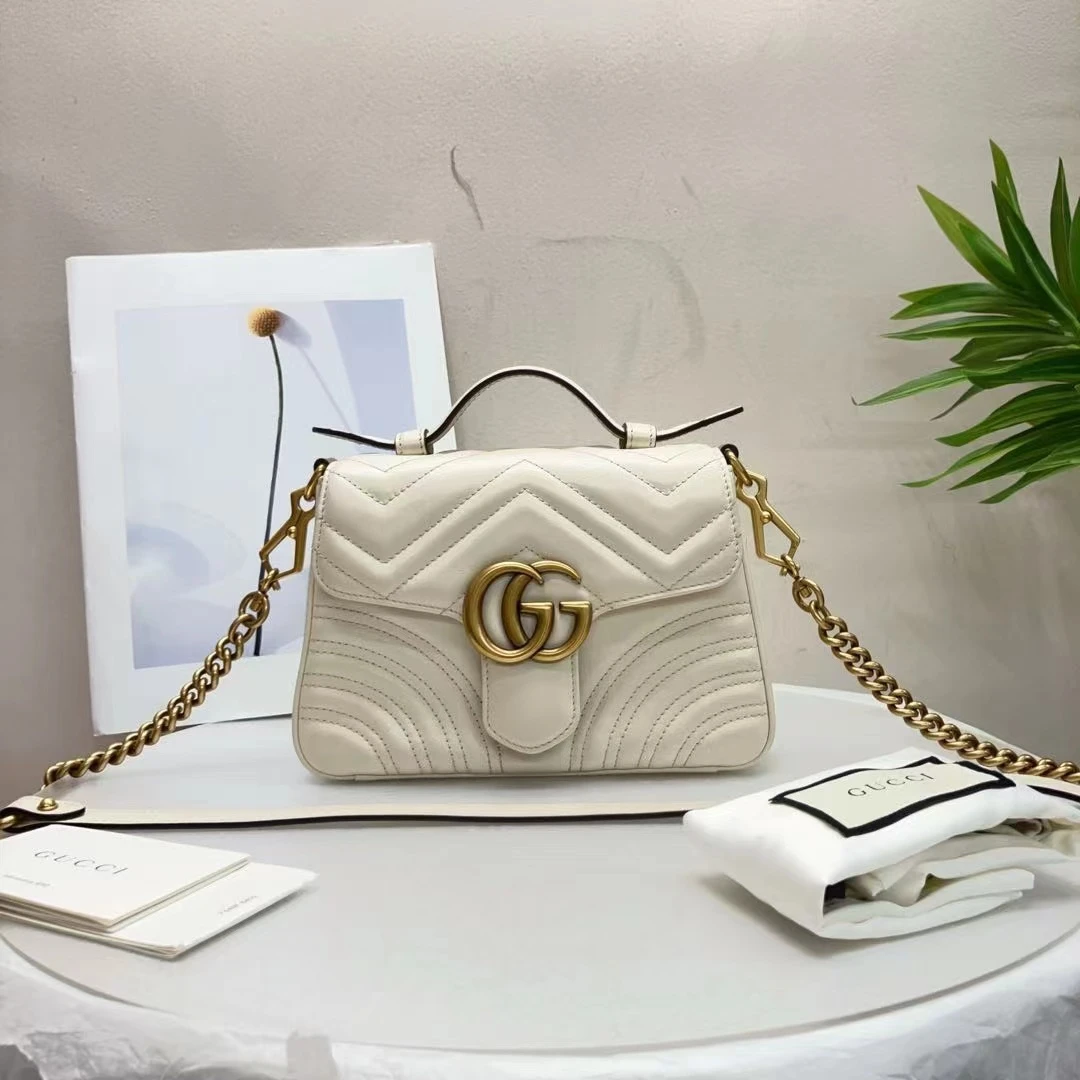 95新 GUCCI/古驰 W古驰白金马蒙邮差包小号手提包90729348