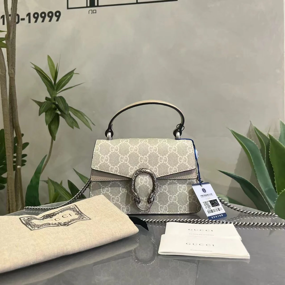 95新 GUCCI/古驰 W古驰燕麦色dionysus酒神单肩包25592815