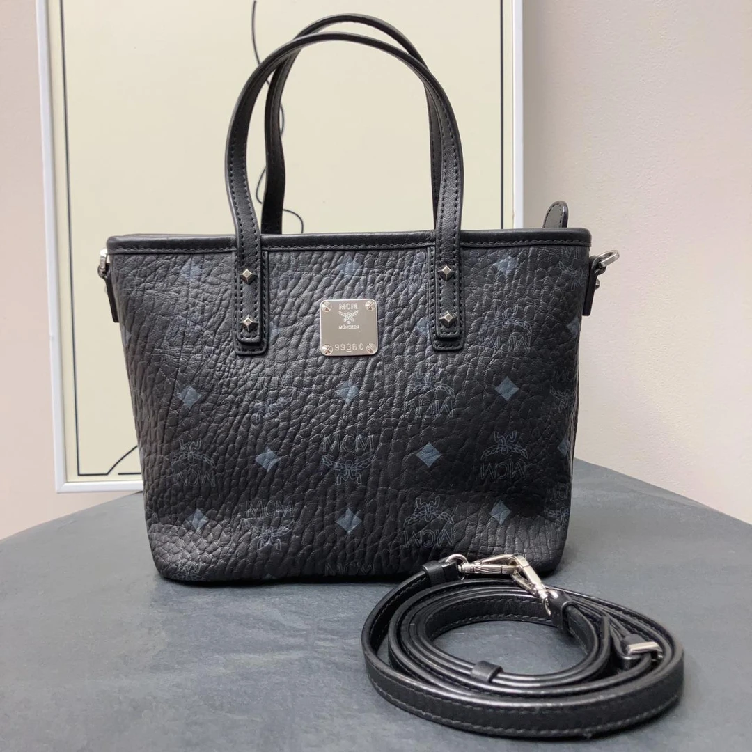 95新 MCM W MCM黑色老花菜篮子手提包61837013